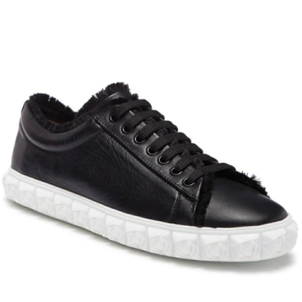 Stuart Weitzman Fringie Cover Story Sneakers Black Leather Size 6